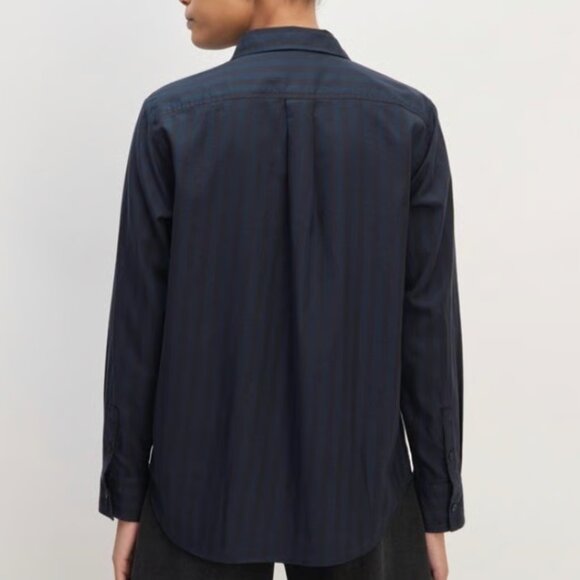 Everlane The Must-Have Shirt in Silky Cotton Navy Black Striped Relaxed Fit - Picture 2 of 14